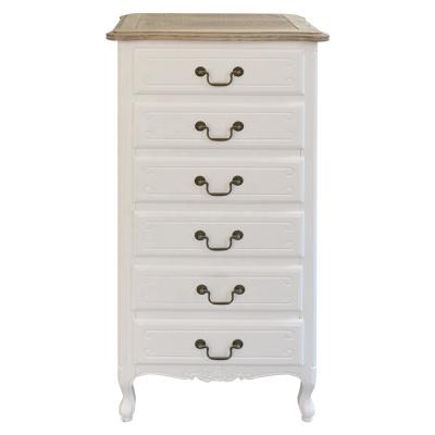 China 6 Drawer Stackable Chest of Drawers French Provincial Cabinet - White with Oak Top for sale