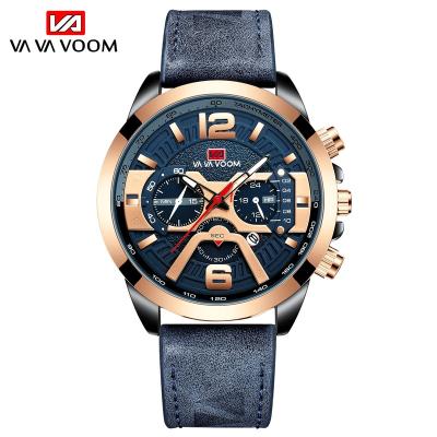 China Automatic luxury leather men's date watch VA-230 quartz watch for men's business clock male sport waterproof leather quartz clock for sale