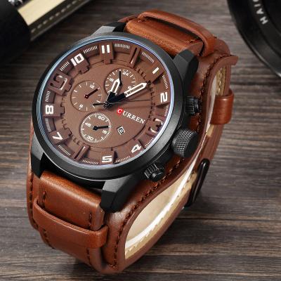 China Wholesale CURREN 8225 Japan Quartz Movt Automatic Watch Man Full Date Calendar Wristwatches Leather Watches for sale