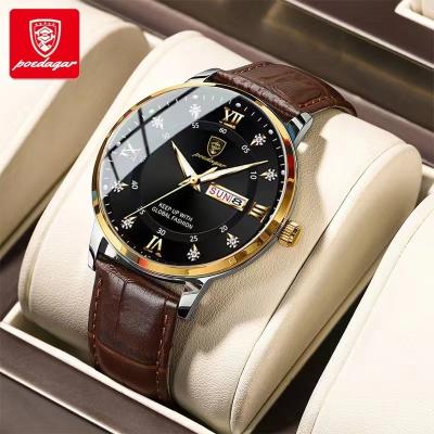 China POEDAGAR 836 automatic date fashion men's quartz watch luxury waterproof luminous date leather wristwatch for man for sale