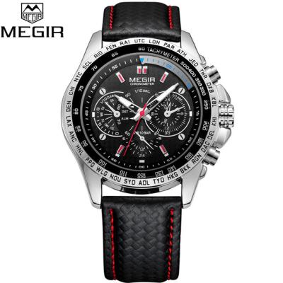 China Automatic date men's sports quartz watches top brand luxury leather strap male megir watch man 2023 for sale