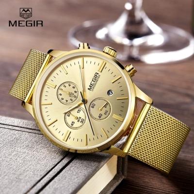 China Hot Men's Business MEGIR 2011G Quartz Stainless Steel Luminous Dress Watch Fashion Gold Casual Wristwatch Calendar For Men for sale