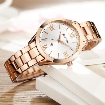 China CURREN 9007 luminous gold ladies quartz watches creative sale steel watch and bracelet set women for sale