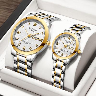 China Day/Date Couples Watch On Table Business Set Classic Drill Band Quartz Watch Luminous Male Waterproof Women for sale