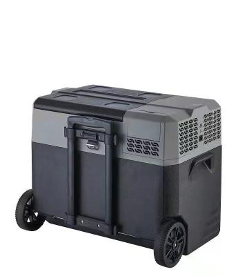 China HDPE DC 60L Car Fridge Freezer With Pull Rod And Wheels For Portable Chinese Camping Car OEM Power for sale