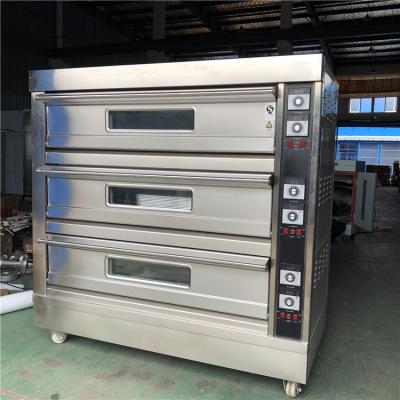 China Roti Mini Commercial Baking Oven 3 Dek 9 Tray Gas Oven Pizza Bread-Baksel Te koop