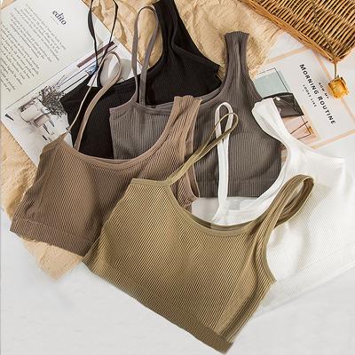 China Asymmetric crop anti-pilling upper spaghetti tie strap seamless Korean tube version bra chest upper wrapped girl for sale