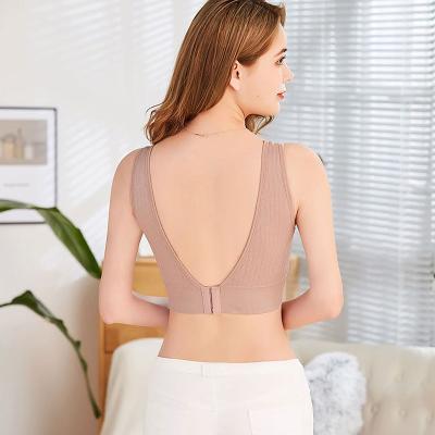 China Wholesale Women's Seamless Chile Seamless Back Rib Bra V Back Cropped Top Bra With Hook Back Adjustable Back Bralette for sale