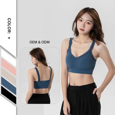 China QUICK DRY Women Crossover Bra With Removable Pads Wire Free Night Bra Lace Tank Top Daily Wear Bra Top for sale