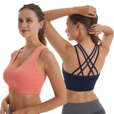 China Custom Women's Gym Wear Tight Sportswear Criss Cross Back Sport Bra Yoga Workout Gym Bra OEM Breathable Active Top Sports Fitness ODM for sale