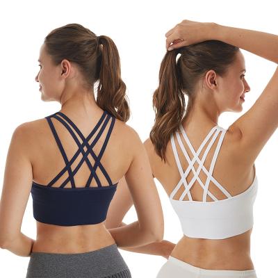 China Women's Custom Sportswear Yoga Bra Gym Wear Criss-Cross Sports Bra OEM Workout Sports Fitness Wireless ODM Breathable Active Top Strappy for sale