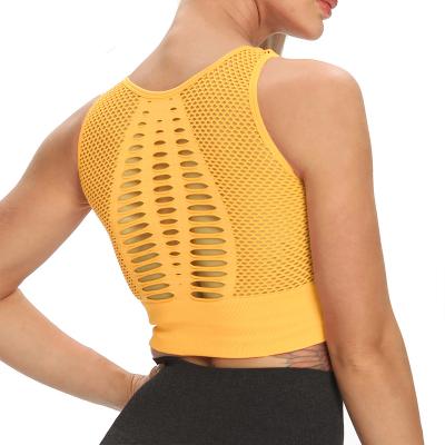 China Women Crop Nylon Tank Tops Yoga Workout Sports Women Removable Top Anti-Shrink Bra Mesh Clothing Sexy for sale