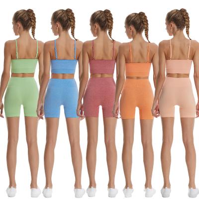 China Breathable Yoga Equipment For Women Seamless 2 Piece Workout Gym High Waist Shorts With Sports Bra Fitness Sets Workout Sporty Sportswear for sale