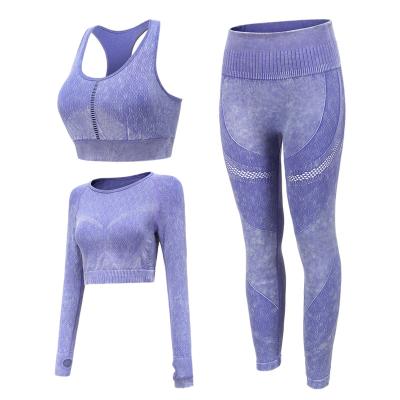 China Wholesale Women's Breathable Fitness Sets Yoga Sportswear Workout Clothing 3PCS Seamless Knitting Ribbed Sets for sale