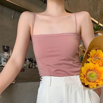 China 2022 Sleeveless Vest Camisoles Candy Color Tank Top Sexy Slim Suspender QUICK DRY Brazil Seamless Tops Women With Padded Bra for sale