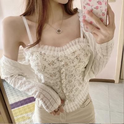 China Wholesale Mexico Mature Women Sexy Lingerie Woman Camisole Summer French Lace Flower Ruffle No Ring With Chest Pad Girl Steel Bottoming Chemise Tank Top for sale