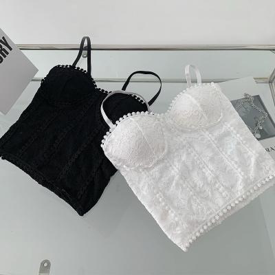 China Wholesale Mature Chile Women's Sexy Lingerie Women's Camisole Summer French Lace Ruffle No Ring With Chest Pad Girl Steel Bottoming Chemise Sexy Tank Top for sale