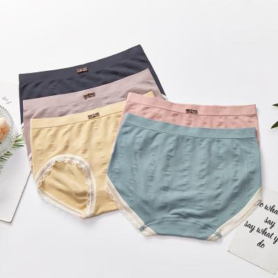 China Wholesale Antibacterial Women's Mid Waist Lace Panties Breathable Ultra Relieve Seamless Modal Briefs Free Size With Five Colors for sale