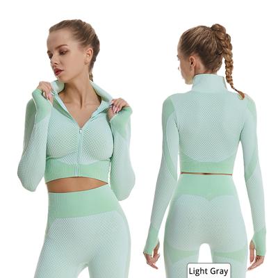 China 2021NEW Women's Clothing Gym Fitness Workout Yoga Sports Jacket Breathable Long Sleeve Crop Top Running T-shirt With Zipper Coat for sale