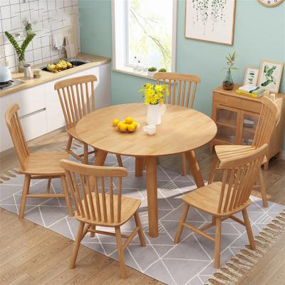 China Direct Selling Solid Wood Nordic Simple Modern Style Full Round Dining Set Popular Solid Wood Table Set With 6 Chairs For Dining Roo for sale