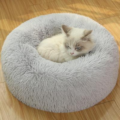 China New Plush Cat Bed Pet Beds Washable Fluffy Round Stocked Ultra Soft Washable Faux Cushion Sofa Luxury Dog Bed Fur Eco Friendly for sale