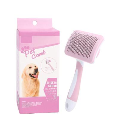 China Factory Stocked Wholesale Self Cleaning Grooming Slicker Pet Comb Brush for Short Haired Cats and Dogs for sale