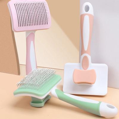 China Best Stocked Price Press Stainless Steel Needle Pet Deshedding Brush Hair Removal Dog Comb Wholesale Pet Grooming Brush for sale