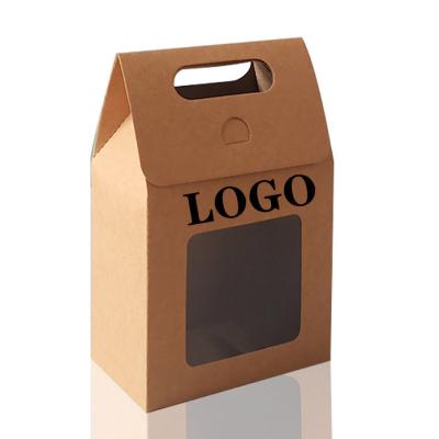 China Recycled Materials Knock Down Window Kraft Paper Gift Hand Cartons Folding Kraft Paper Bag for sale