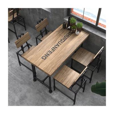 China Contemporary Bar Furniture Dining Table with Solid Wood Bench Table Top with Waterpipe Leg, Custom Size for sale