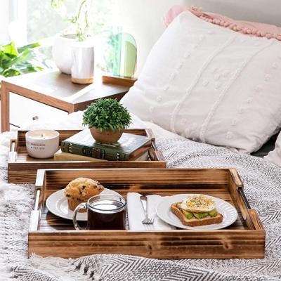 China Cheap and Useful Rustic Wooden Serving Tray: Tray Farmhouse Decor, Wooden Coffee Table Tray, Ottoman Tray or Bed Tray for sale