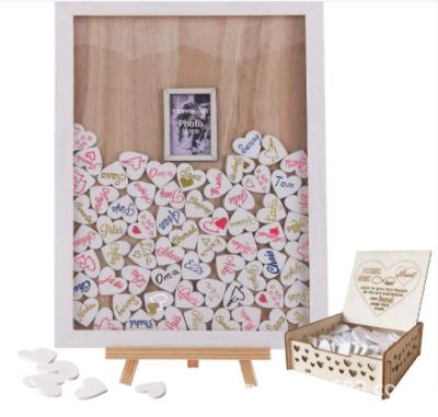 China Wooden Guest Book Wooden Wedding Guest Book Heart Shape Circle Frame Wooden Wedding Customized for sale