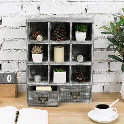 China Europe Shade Box Wall Mounted Wood Shelf - Graywashed Wood Table Top Display Organizer With 2 Pull Out Drawers for sale