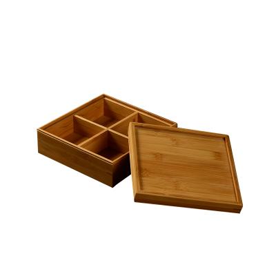 China Custom Made Materials Nature 4 Seats Recycled Bamboo Wooden Jewelry Box For Ring Gift Storage With Lid for sale