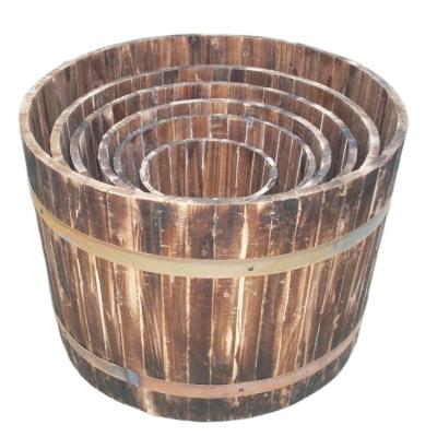 China Hot Sale Modern Handmade Custom Logo Wood Planter Outdoor Flower Pot Yard Wooden Flower Pot for sale