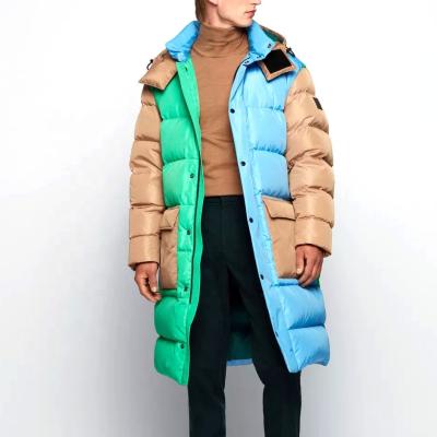 China Reversible Custom Winter Color Block Hoodie Padded Down Stripper Parka Coat For Men for sale