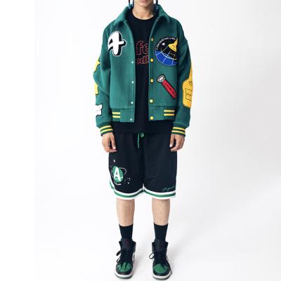 China OEM letterman jacket QUICK DRY custom embroidery patch custom chenille varsity green undamaged oversized jacket for men for sale