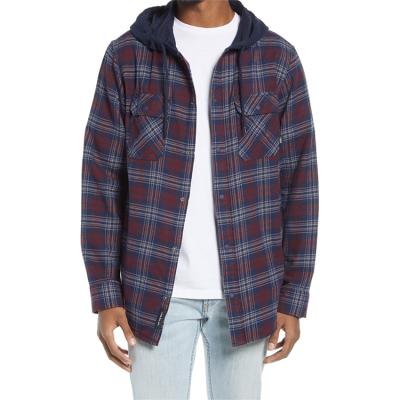 China OEM Custom Men's Breathable Plaid Aplet Shirt Loose Flannel Hood Shirt For Men for sale