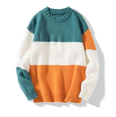 China Patchwork Breathable Warm Round Color Collar Products Custom Knitted Sweater For Men for sale