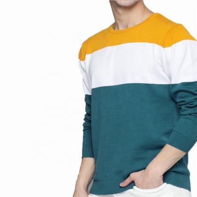 China Custom Made Winter Fashion Mens Cotton Cozy Pullover Striped Knitted Sweater For Men for sale