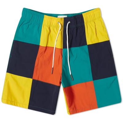 China QUICK DRY custom made check splice color block swim beach shorts for men for sale