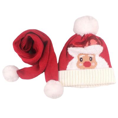 China Wholesale Christmas Winter Muffler Jacquard Santa Sequins Girls Boys Jacquard Sqeuins Fur Pom Pom Snowcap Hat And Neck Scarf Set for sale