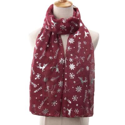 China New Ladies Foil Print Ladies Gift Women Summer Thin Elk Polyester Foil Christmas Scarves for sale