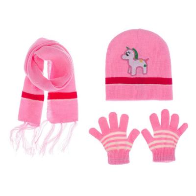 China Winter Baby Boy Girl Cartoon Embroidery Beanie Hat Kids Hat Scarf Gloves and Beanie Hat Scarf Set for sale