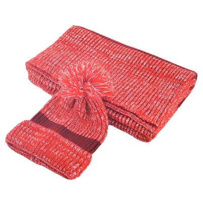 China Ribbed Christmas Ribbed Christmas Winter Hat Knitting Warm Beanies Set Long Yarn Pom Pom Beanie Scarf for sale