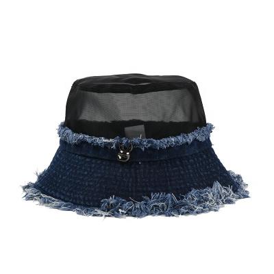 China Lace Fashion Lace Up Distressed Sublimated High Quality Denim Bucket Hat Woman Bucket Hat for sale