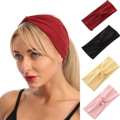 China Double Layer Fashion Women Spa Hair Band Workout Soft Elastic Knotted Running Yoga Sports Headband for sale