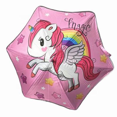 China Wholesale Custom Magical Gift Unicorn Pink Girls Children Present Wonderful Reflective Stripe Round Safe Reflective Umbrella With Logo for sale