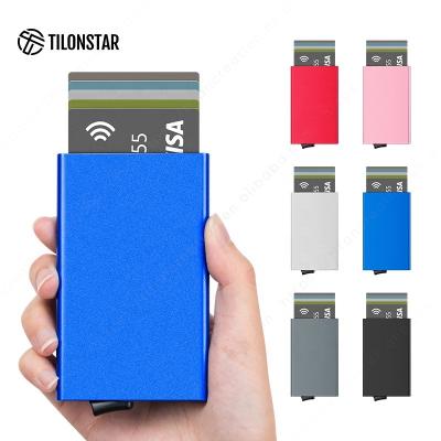 China RFID Blocking Protects Automatic Aluminum Pop Up Slim Wallet Card Holder Tarjetero Wallet Men Rfid Wallet for sale