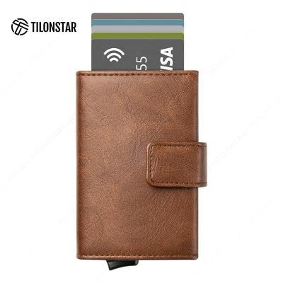 China Anti Theft Rfid Blocking Wallet Noise Aluminum Wallets Leather Cash Credit Card Holder for sale