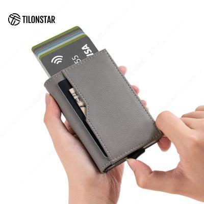 China outdoor map & Rfid Genuine Leather Slim Wallet Slim Wallet Aluminum Cowhide Credit Card Holders Credit Card Holders Pop Up Card Wallet for sale